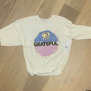 Spiritual Gangster Grateful Sweatshirt - Cream with Blue and Pink